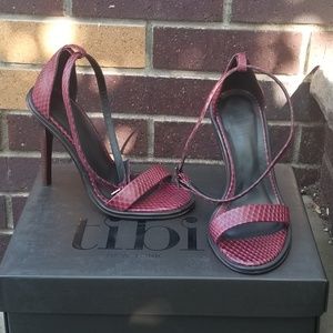 TIBI Amber Wineberry loop strap around sandals